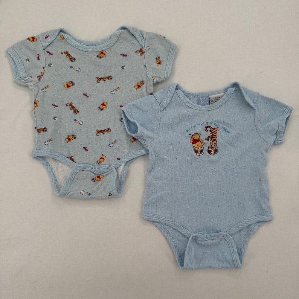 Vintage 90's Disney Winnie the Pooh & Tigger Bodysuits Baby 3-6M Cotton 2-Pack